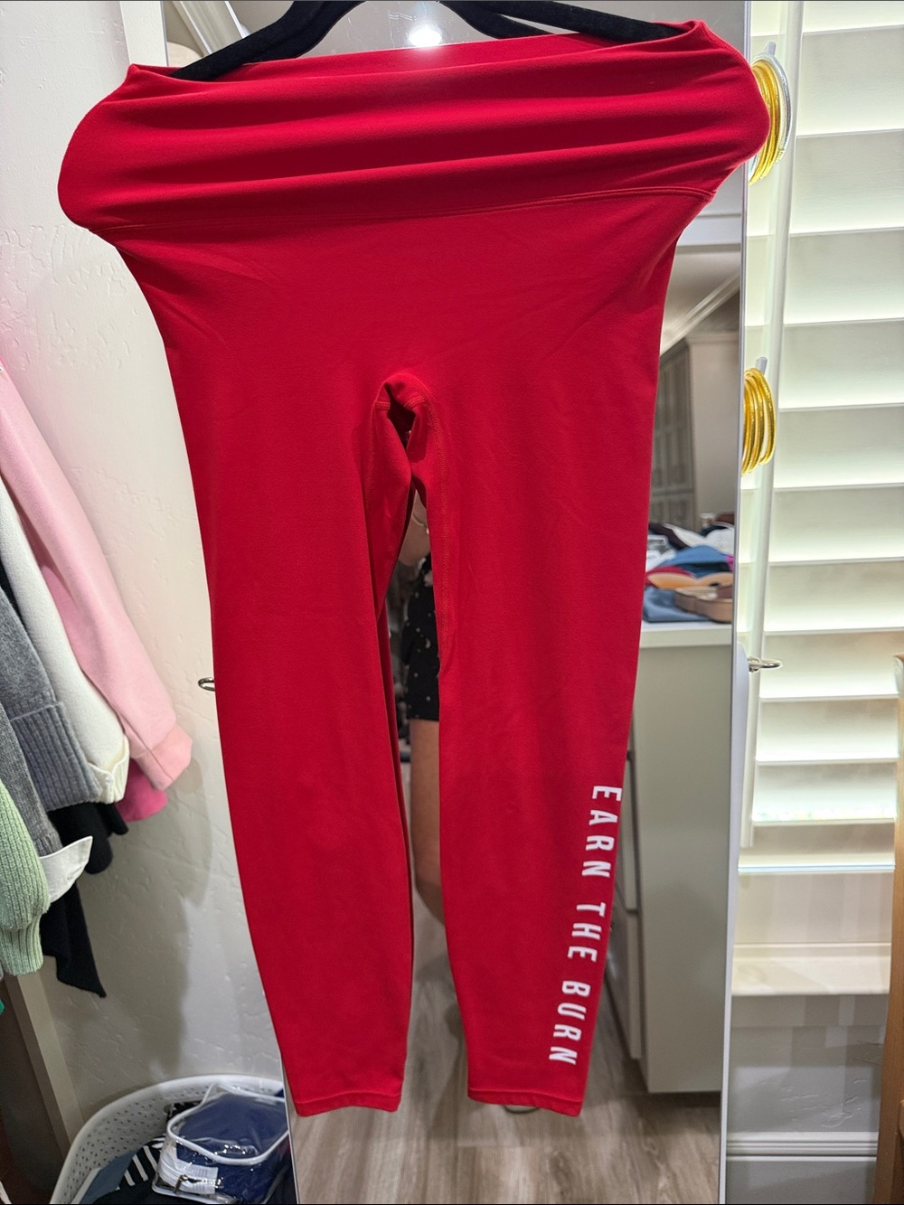 High-Rise Red Performance Leggings with White Side Script